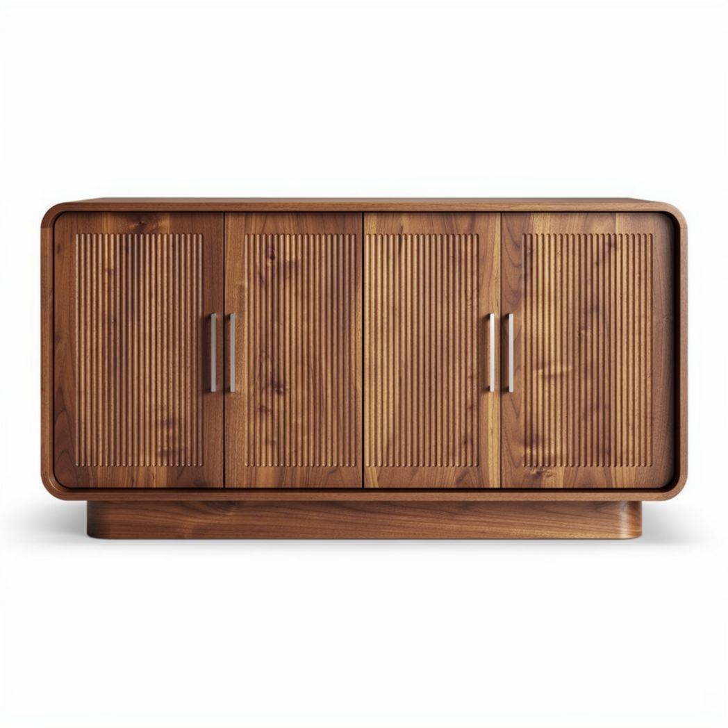 Houten dressoir met ribbelpatroon in bruin 120 x 40 x 60cm