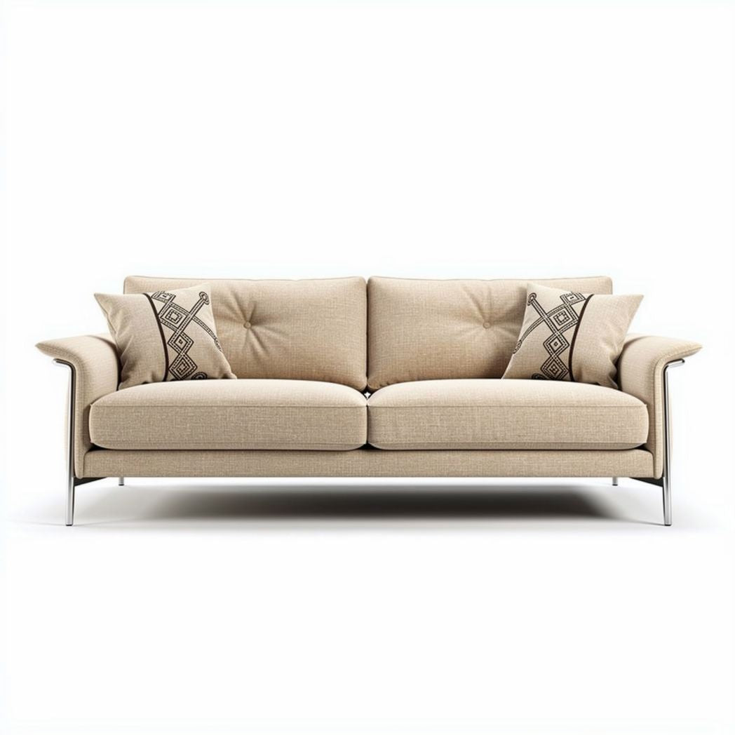 Lichte beige bank met kussens en metalen poten 180 x 80 x 90cm