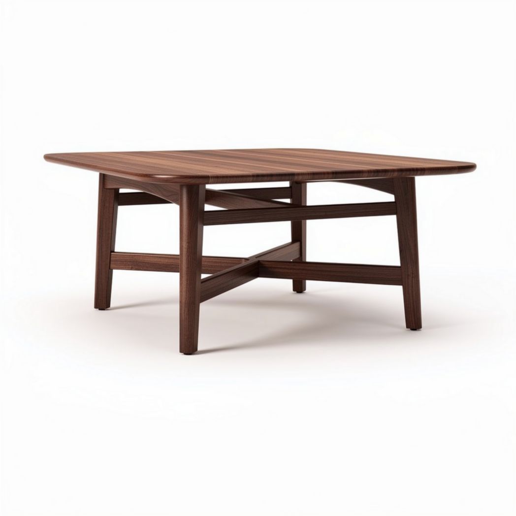 Eiken houten salontafel vierkant 90 x 90 x 40cm met open onderstel
