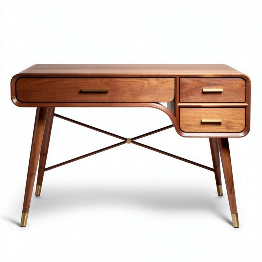 Houten bureau met 3 lades en metalen handgrepen 120 x 60 x 75cm