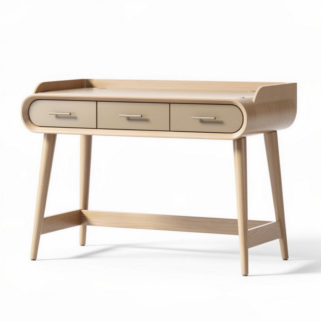 Bureau van hout met drie lades en afgeronde hoeken 120 x 60 x 75cm
