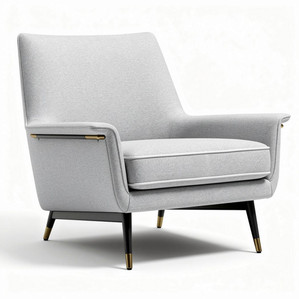 Lichte grijze fauteuil met metalen poten en zachte zitting 80 x 85 x 90cm
