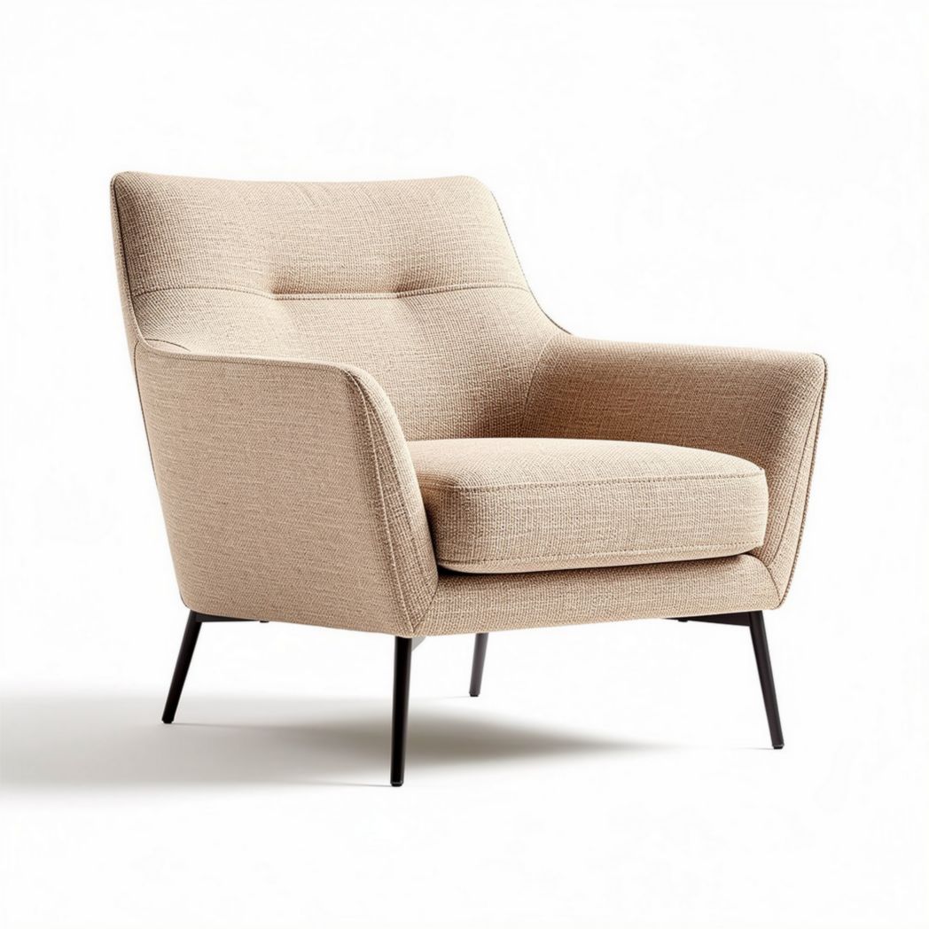 Lichte comfortabele fauteuil van stof met zwarte metalen poten 80 x 80 x 85cm